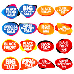 Set Black Friday Sales bubble banners design template, discount tags, vector illustration