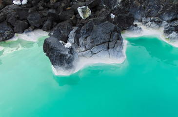 Close up of Blue lagoon lava rocks in Iceland