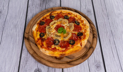 Pizzas, Fried Chicken, Sausages. 