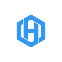 Letter h hexagon logo design blue color. Abstract letter h sign, symbol. Stock illustration.
