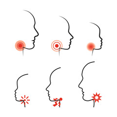 Sore Throat Vector Icon Illustrations. Profile Silhouettes of the flu and cough symptom with Local Ache in glands. Men, Women and Child head with Throat Pain. Medicine Logo Design for spray or pills