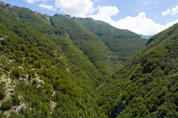 aerial view of the rocky wall of the deep valley of the orfento river in the majella mountain area abruzzo italy