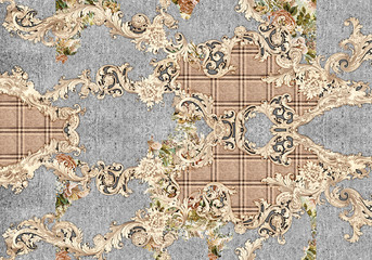abstract texture or grunge background. Modern damask pattern for art texture, grunge design and baroque, vintage paper or border frame, carpet, rug, scarf, panel, paisley pattern
- 371645420