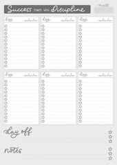 Weekly planner template with checklists and lettering. Simple printable to do list weekly and daily. Weekly planner checklist. Vector illustration