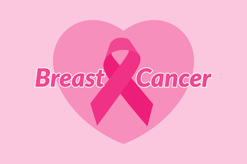 Pink ribbon on heart. October breast cancer awareness month