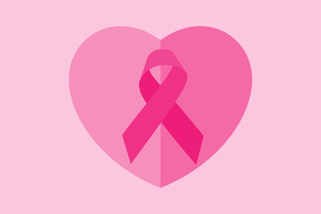 Pink ribbon on heart. October breast cancer awareness month