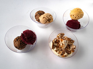 Ice cream (banana, chocolate, creme brulee), berry sorbet