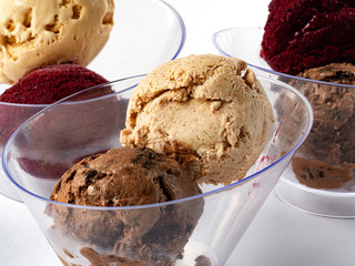 Ice cream (banana, chocolate, creme brulee), berry sorbet