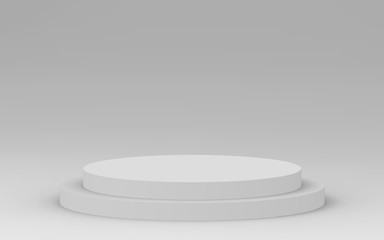 3d gray white bright cylinder podium minimal studio background. Abstract 3d geometric shape object illustration render.