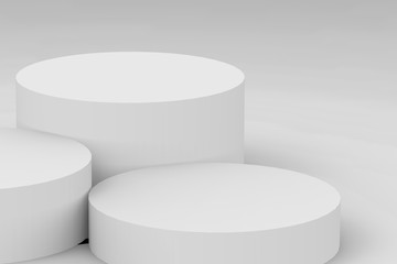 3d gray white bright cylinder podium minimal studio background. Abstract 3d geometric shape object illustration render.