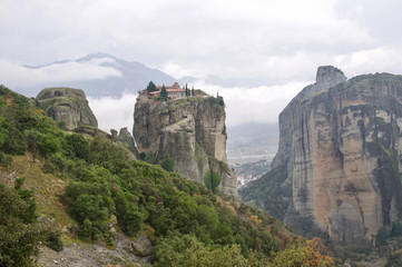 Fototapeta na wymiar Monastery on top of a rock in Meteora, Greece