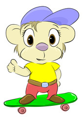 Teddy bear on a skateboard hand drawn vector illustration of a bear boy on a skateboard with a baseball cap on his head usable for printing baby clothes or toys