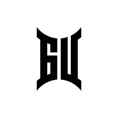 GU monogram logo with curved side