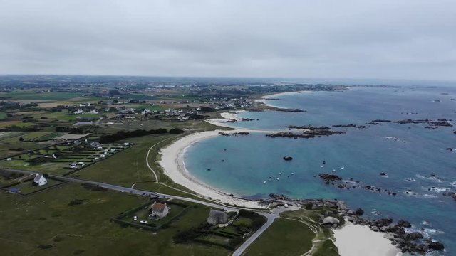 cinematic aerial drone shot of Menez Ham (Meneham) in Bretagne (french Brittany). Meneham is a hamlet in the commune of Kerlouan, in the French department of Finist&egrave;re. village for peasant-fishermen