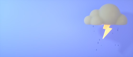 3D flying lightning bolt with cloud, Flash of lightning, on pastel blue background. Design Elements for Internet, App, Advertisement. 3d render