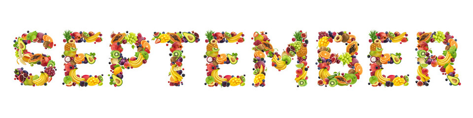 September word made of different fruits and berries