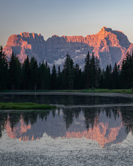 Sunrise at Lago d'Antorno in the Italian Dolomites