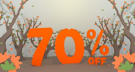 3d illustrations70 percent off sale with the concept of autumn.