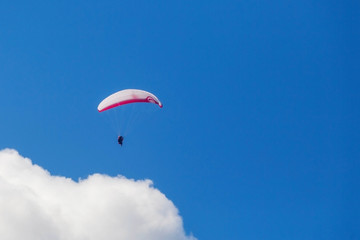 Paragliding in the sky on a sunny day.