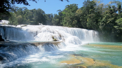Beautiful waterfall at the Agua Azul park