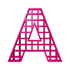 3D ENGLISH ALPHABET TEXT MADE OF MAGENTA GRID PATTERN LINES