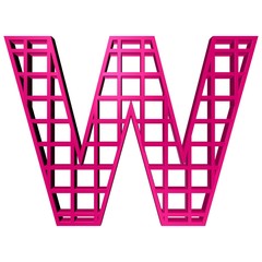 3D ENGLISH ALPHABET TEXT MADE OF MAGENTA GRID PATTERN LINES