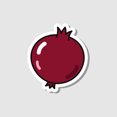 Vector pomegranate sticker in cartoon style. Isolated fruit with shadow