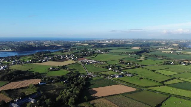 touristic aerial drone shot of Aber Wrac'h region, Aber Wrac&rsquo;h is a place of contrasts, where the Baie des Anges (Bay of Angels) lies next to the Pont du Diable (Devil&rsquo;s Bridge). The mouth of the bay,