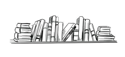 Books on the bookshelf. Hand drawn sketch illustration. Vector with transparent background