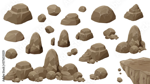 岩と石のイラスト素材セット 岩石 崖 ダークブラウン Background Poster Backgrou ふわぷか
