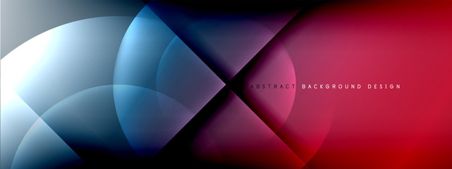 Vector abstract background - circle and cross on fluid gradient with shadows and light effects. Techno or business shiny design templates for text