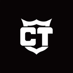 CT Logo monogram with shield around crown shape design template