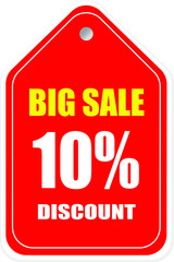 Sale tag, discount 10% off, isolated sticker, banner design template, vector illustration