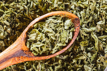 dried moringa leaves in bowl on the table, Moringa oleifera