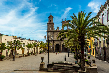Fototapeta na wymiar A view across the square of Santa Anna in Las Palmas, Gran Canaria on a sunny day