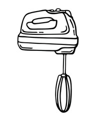 Vector black and white illustration in hand-drawn style: kitchen mixer