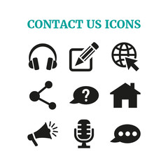 Contact us icons set on white background.