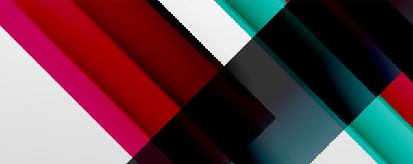 Geometric abstract backgrounds with shadow lines, modern forms, rectangles, squares and fluid gradients. Bright colorful stripes cool backdrops