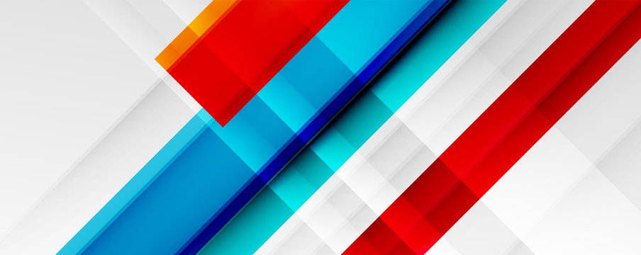 Geometric abstract backgrounds with shadow lines, modern forms, rectangles, squares and fluid gradients. Bright colorful stripes cool backdrops