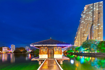 Skyline of Colombo and Seema Malaka Temple, Sri Lanka