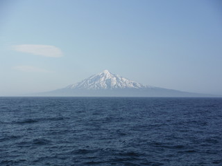 volcano with sea