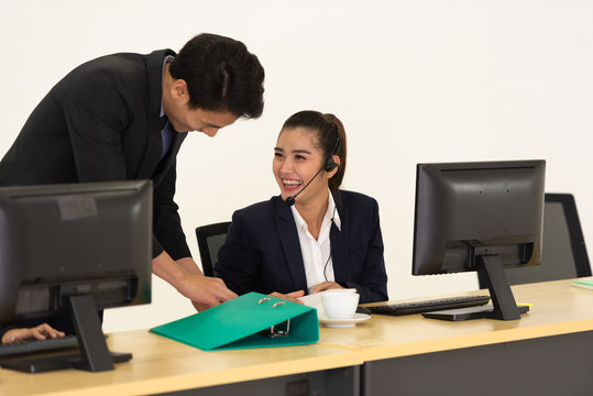 Call center service team for video call and phone call.