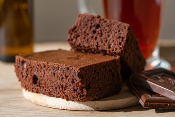 chocolate cake on a wooden table