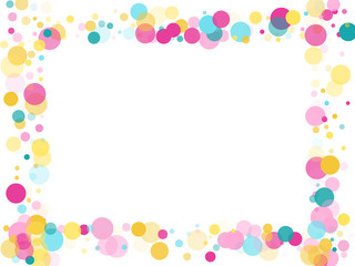 Memphis round confetti festive background in cyan blue, pink and yellow. Childish pattern vector.