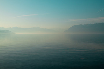 sunrise over the lake with fog