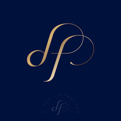 D and F letters. D, F monogram consist of Interlocking letters. Gold letters combined, isolated on a dark background. Luxury monogram for jewelry, clothes, fashion salon, online store, lingerie.