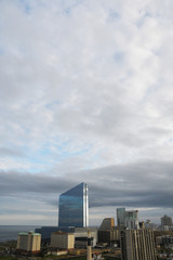 City by the sea.
An aerial view some 21 stories up at a nearby hotel offer a rare perspective of the Atlantic City skyline as a beautiful oceanfront sunset descends upon the gambling Mecca.