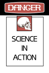 Science in action.
Warning character poster with skull and text, flat black red.