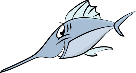 Cartoon swordfish swimming under water vector illustration for children