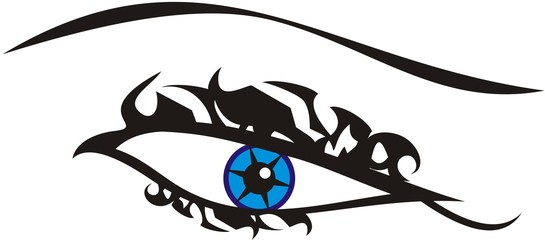 Blue eye symbol on a white backdrop. Beautiful elegant icon of the human eye for emblems, logos, labels, prints, etc.